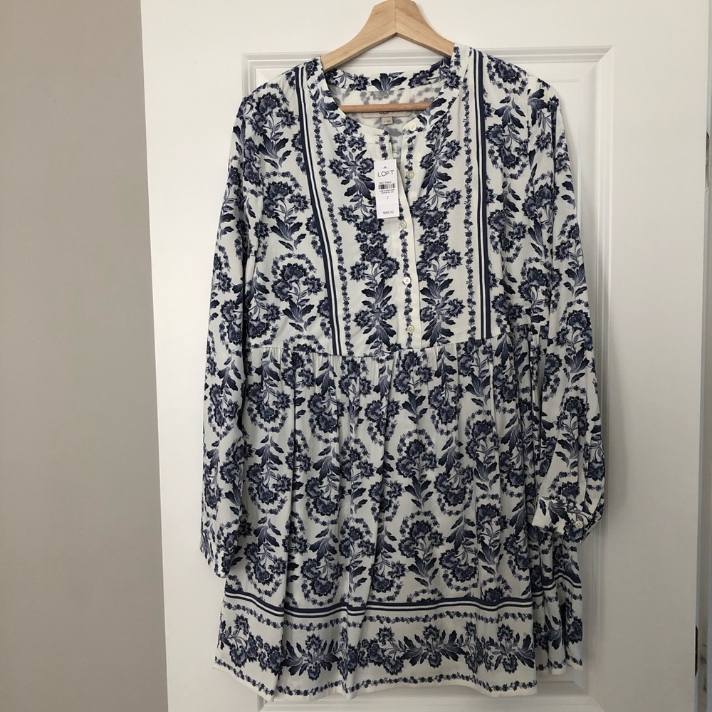 Loft blue and white floral dress